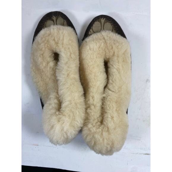 Coach Arleen Moccasins Shearling Fur Brown Slippers 9W NEW - Picture 10 of 11